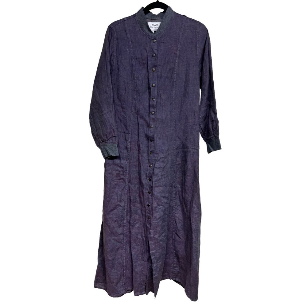 Flax‎ by Jeanne Engelhart Linen Snap Button Front Maxi Dress Purple Size Small